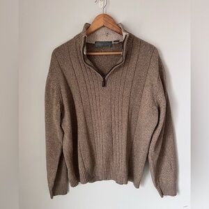 Oscar de la Renta Men’s Cotton Blend 1/4 Zip tan/cream pullover sweaters size XL